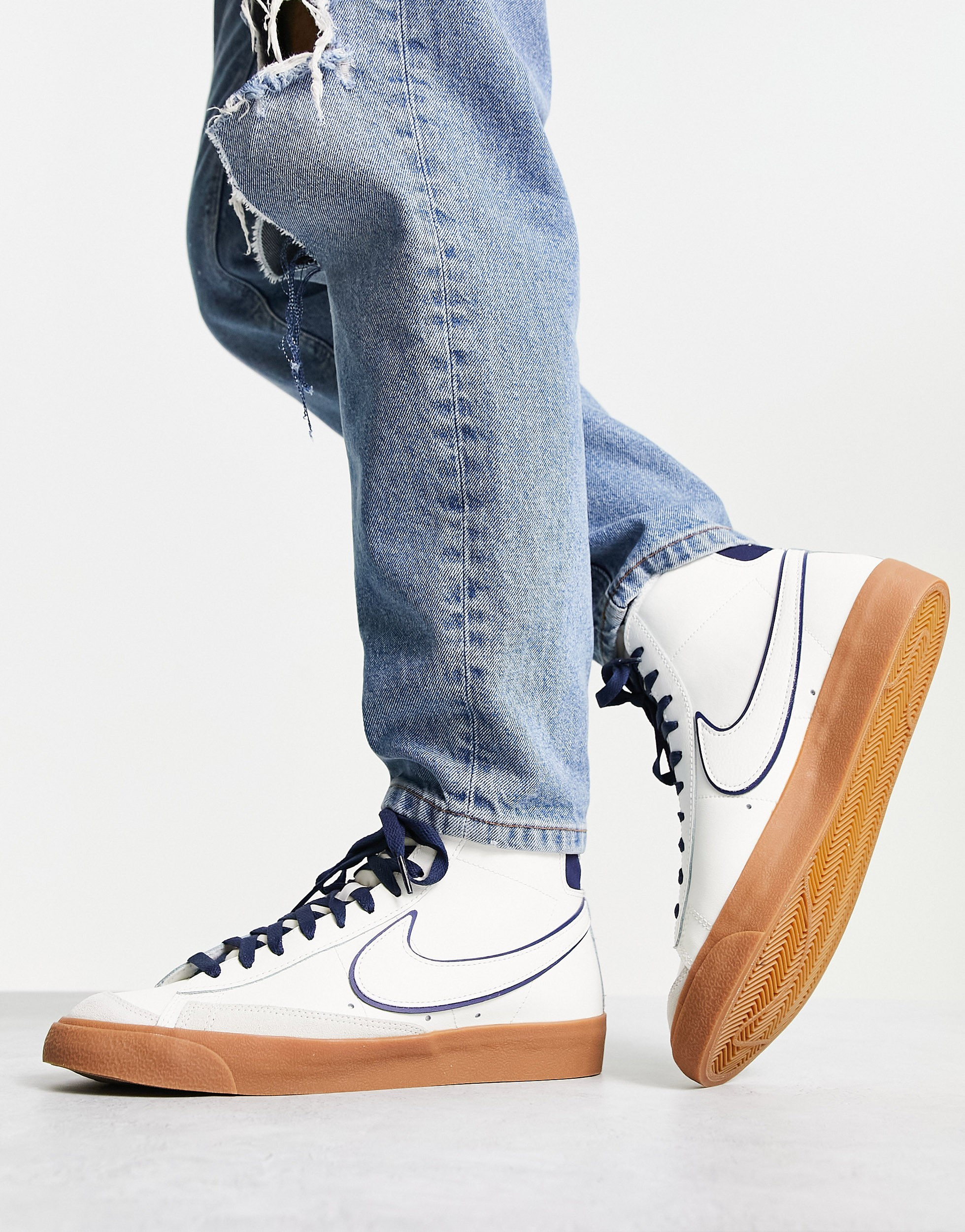 Nike Blazer Mid 77 premium trainers in sail and navy with gum sole 203038209 Meet Market