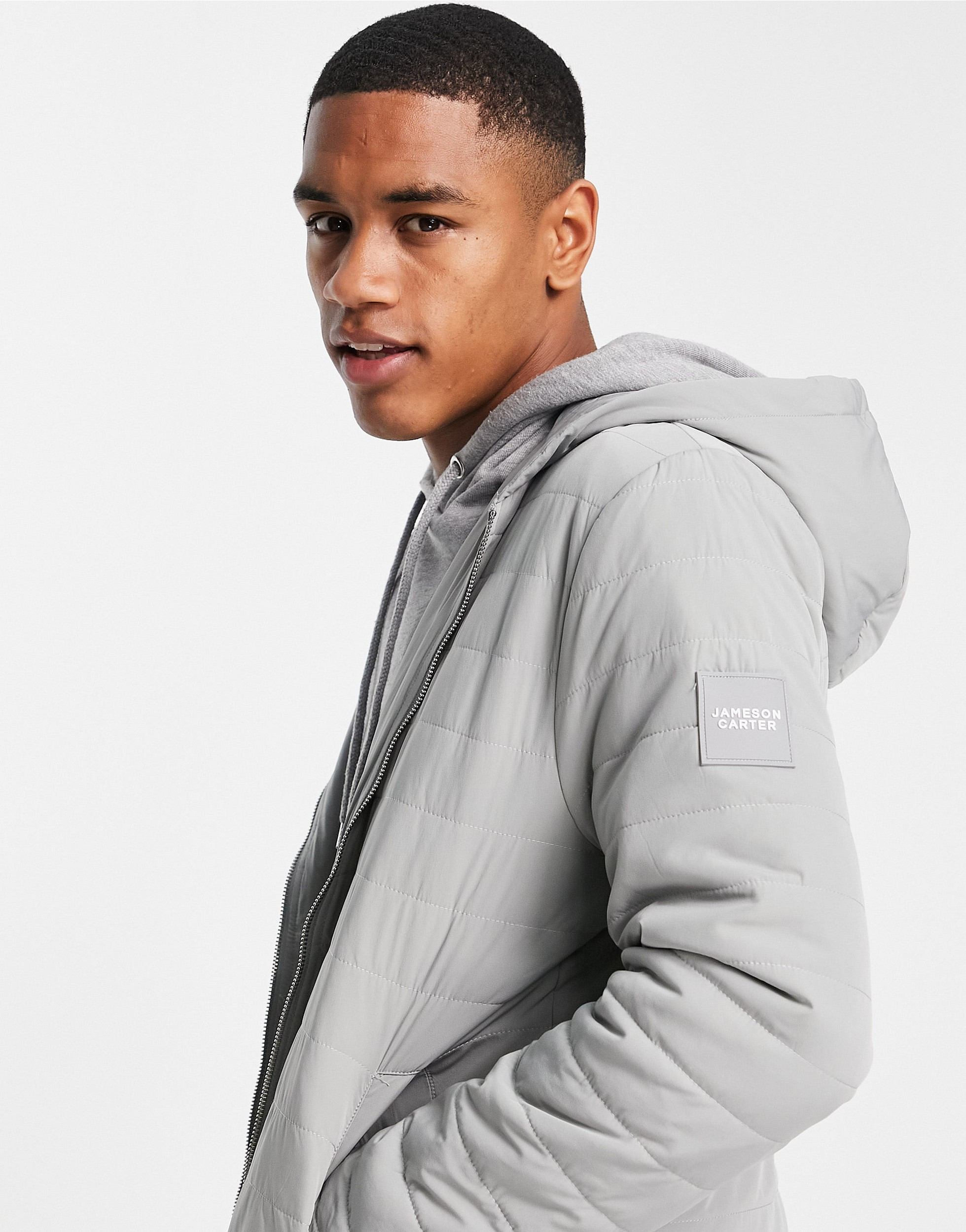 Jameson Carter Sivan lightweight puffer jacket in grey with hood 200780912 Meet Market