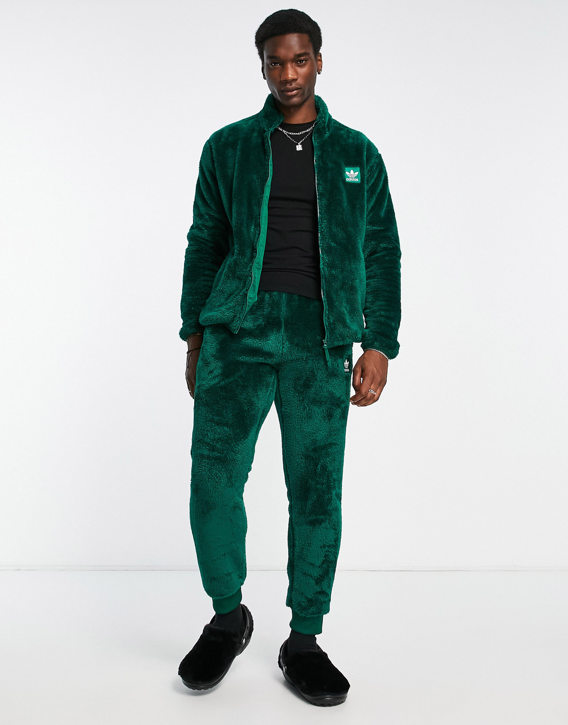 Adidas Originals Adidas originals Essentials fluffy full zip track top in dark green 203295227 Meet Market