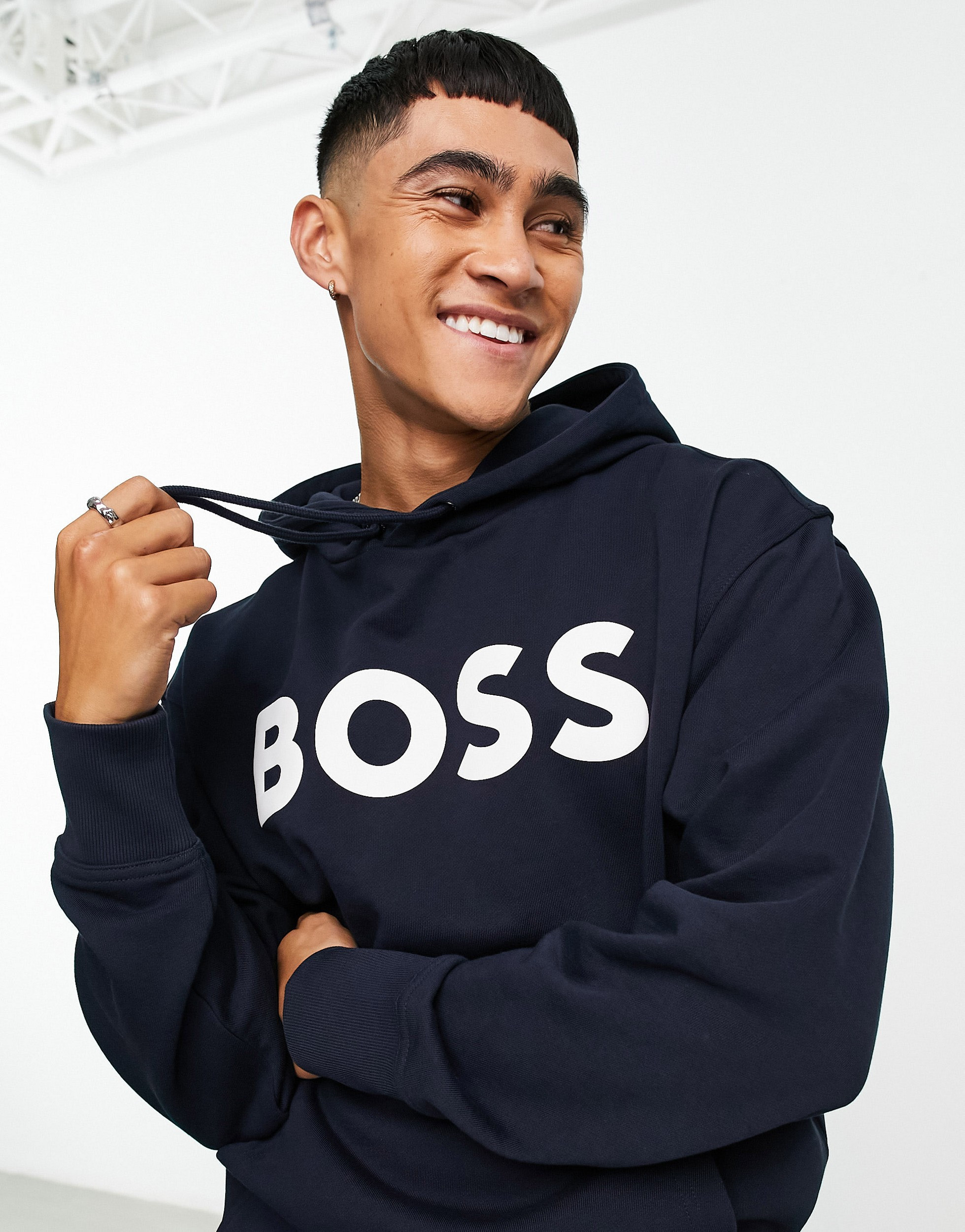 BOSS by Hugo Boss BOSS Orange WebasicHood large logo hoodie in navy 204318373 Meet Market