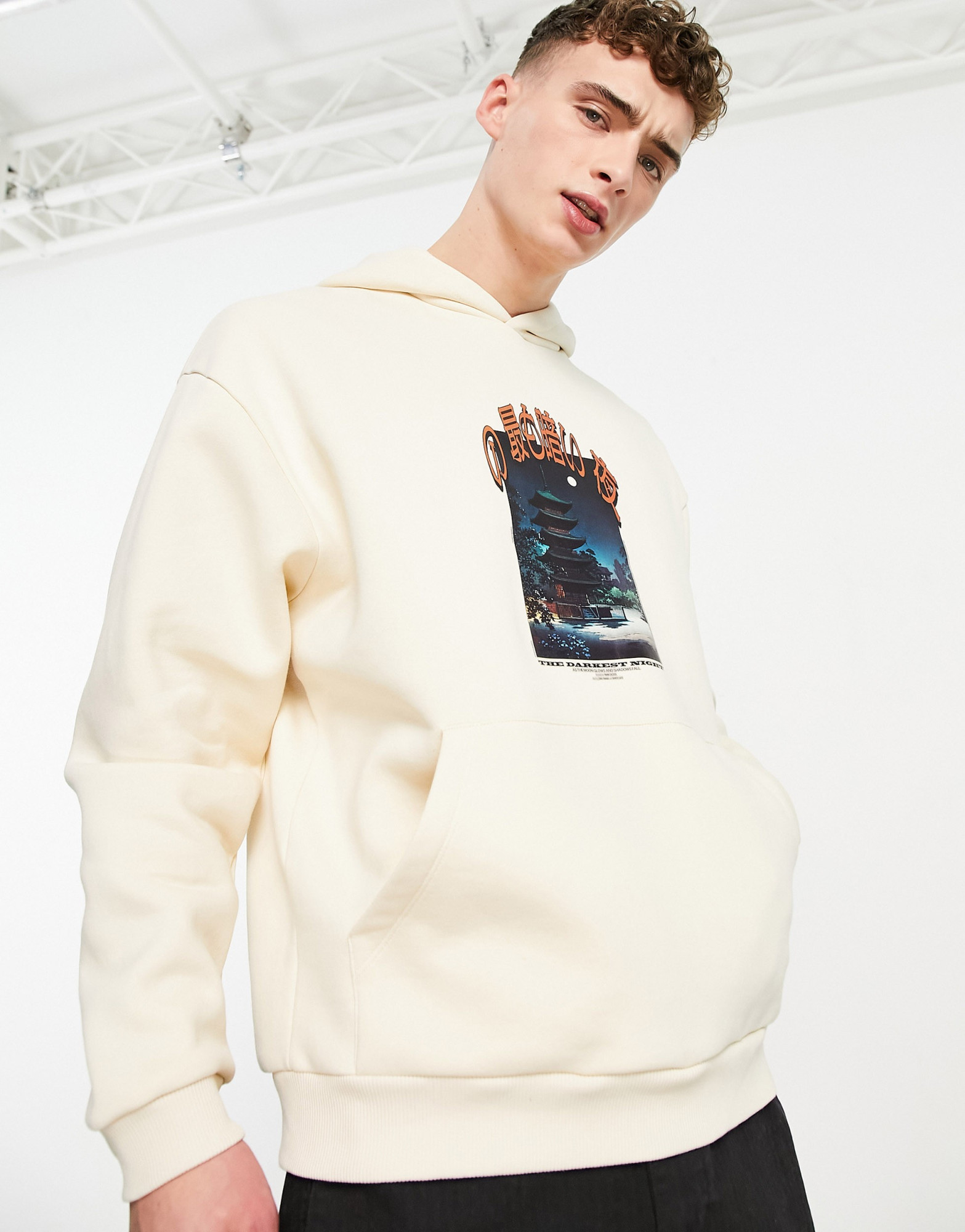 ASOS Dark Future Oversized Hoodie with Back Renaissance-Style Graphic Puff Print in Washed Black